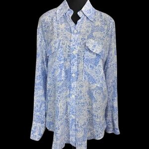 ⭐️Zara Womans Blue And White Button Up Shirt Size Med